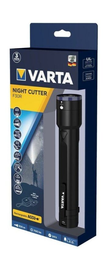 ضوء إل إي دي نايت كاتر مع شعلة قابلة للإعادة الشحن من فارتا بقوة 10 واط F30R - أسود - متاجر