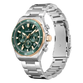 ساعة تورونادو رجالي 45 ملم سوار فضي T24104-KBSHK فضي / ذهبي وردي - متاجر
